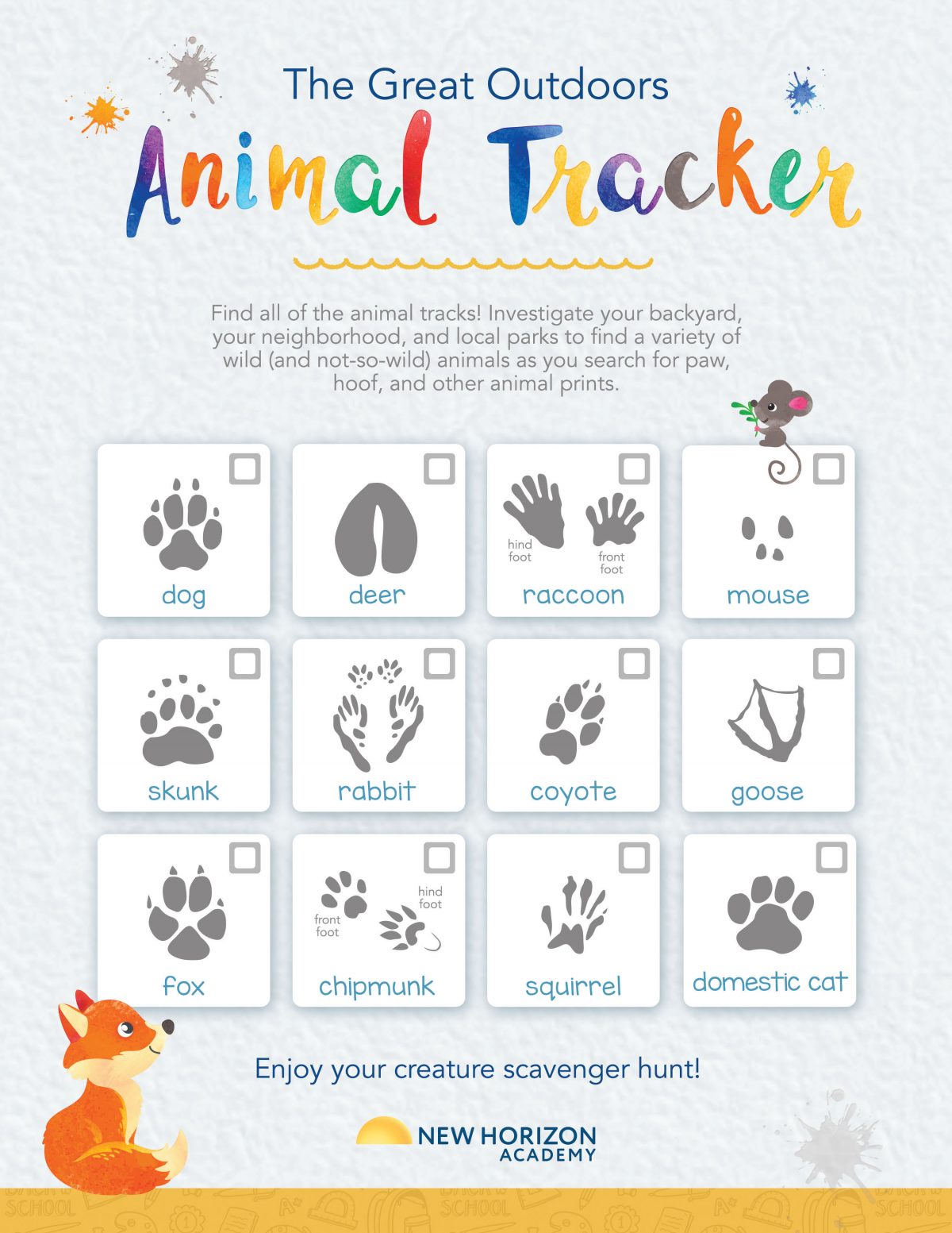 The Great Outdoors Animal Tracker Activity New Horizon Academy