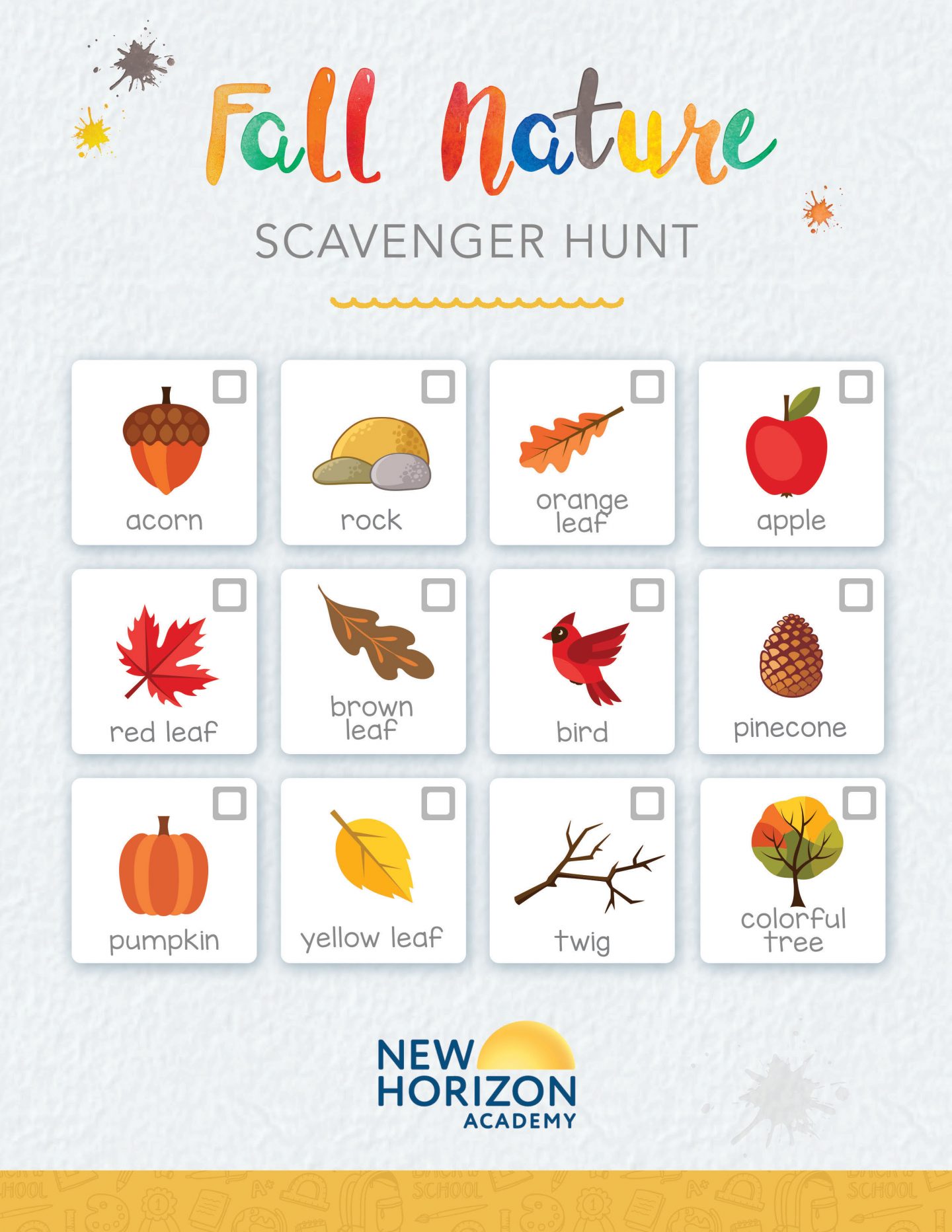 Nature Cat Fall Fall Nature Scavenger Hunt - New Horizon Academy