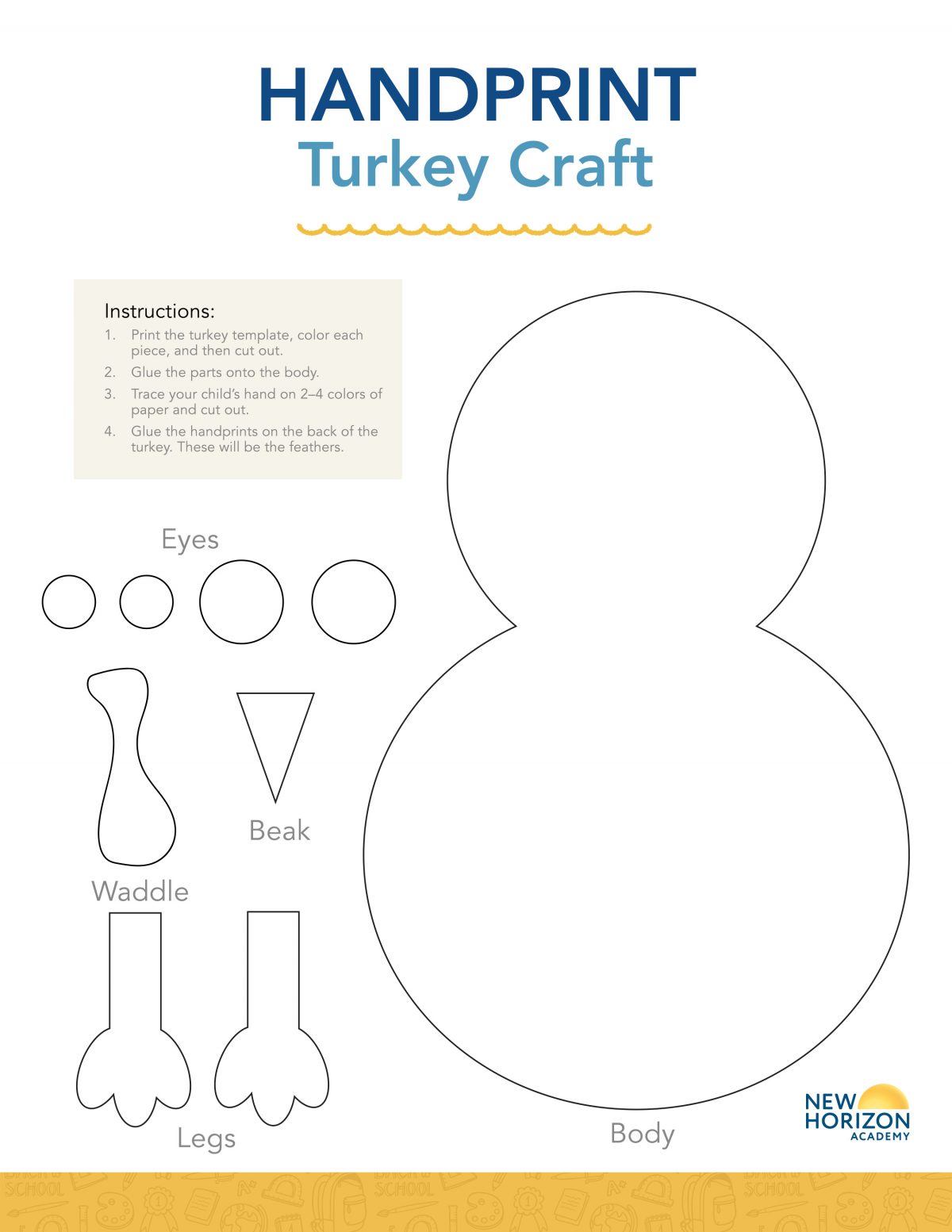 Handprint Turkey Craft template and instructions