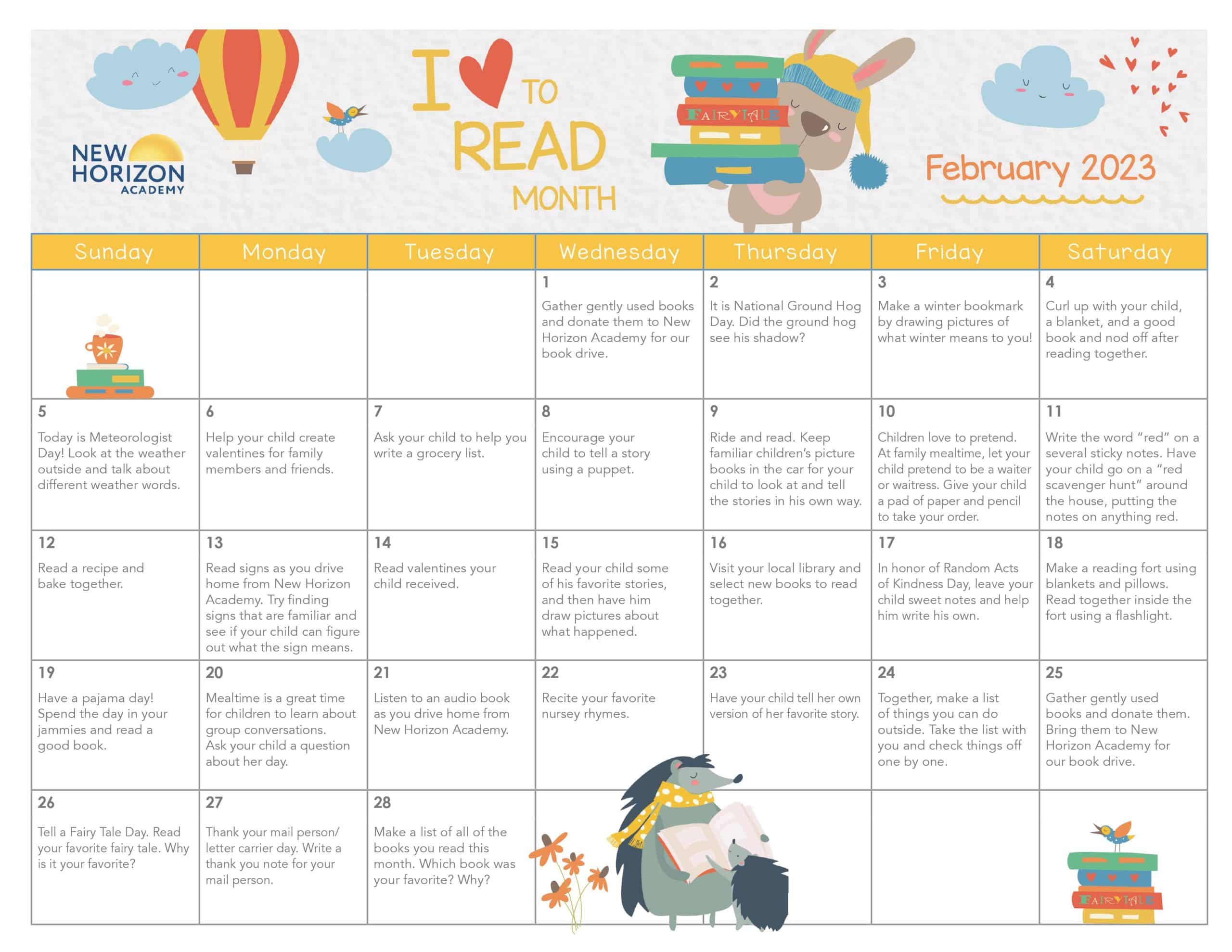 February 2023 I Love to Read Month Calendar