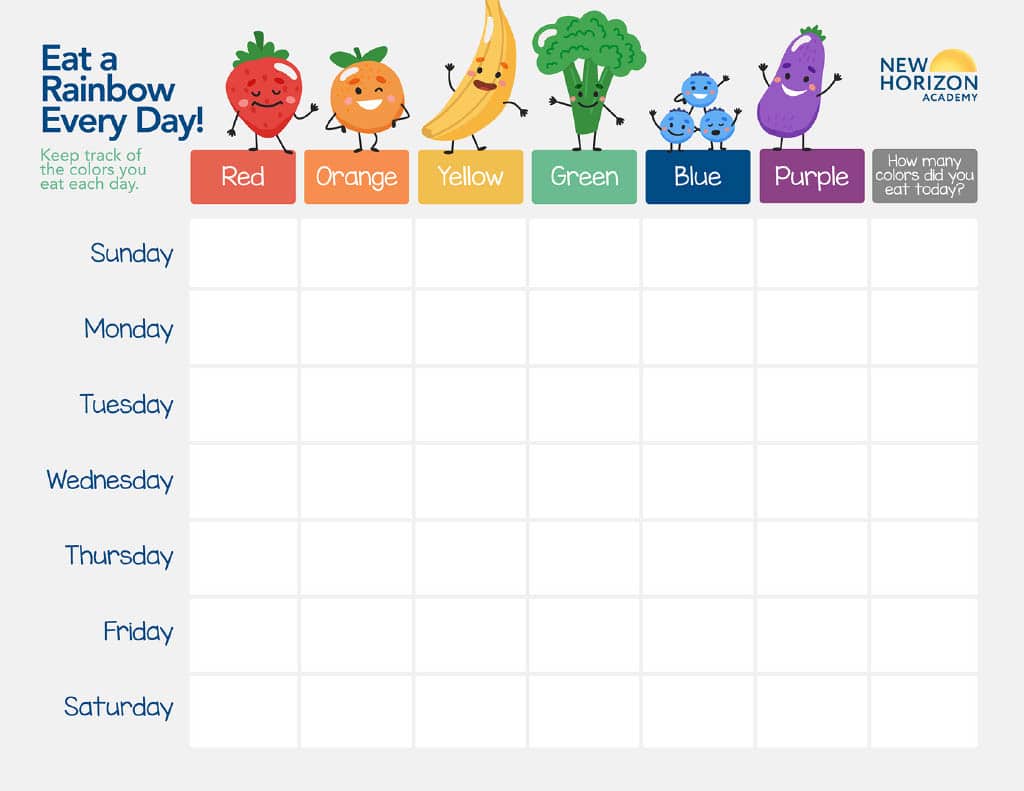 eat a rainbow chart for kids