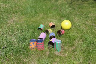 DIY outdoor bowling activity for kids