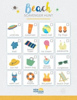 scavenger hunt item list for a beach day