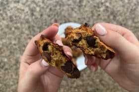 chocolate chip cookie broken in half