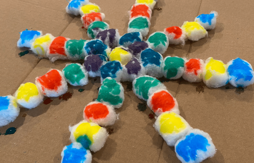 Rainbow snowflake cotton ball craft activity