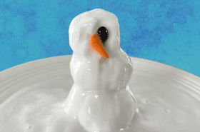 Indoor melting snowman on a plate