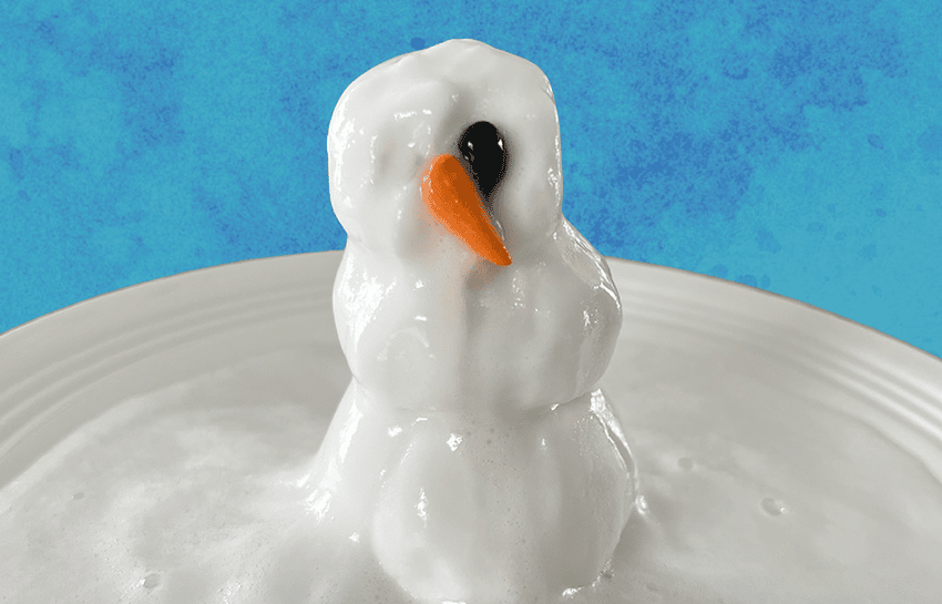 Indoor melting snowman on a plate