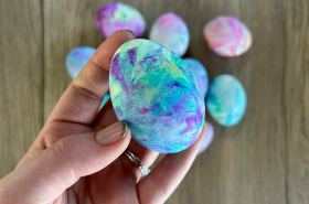 Whipped Cream Tie Dye Eggs Colorful Kids Activity for Easter