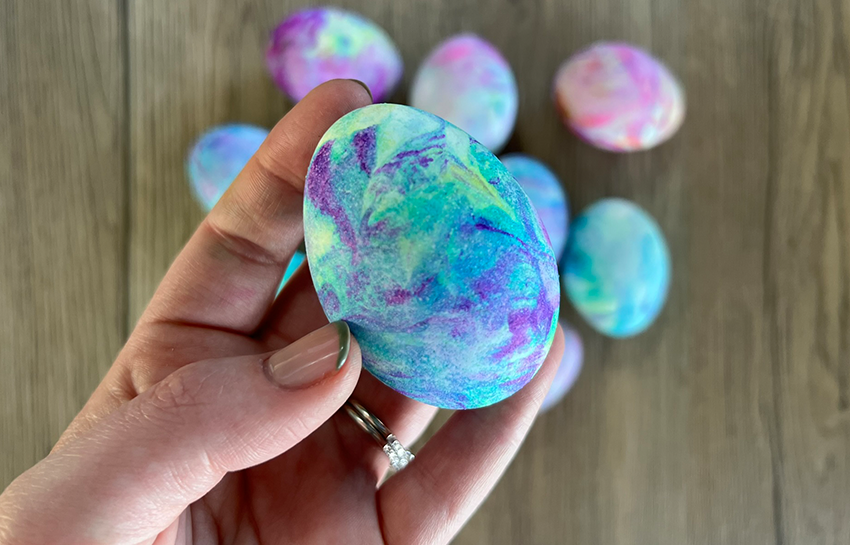 Whipped Cream Tie Dye Eggs Colorful Kids Activity for Easter