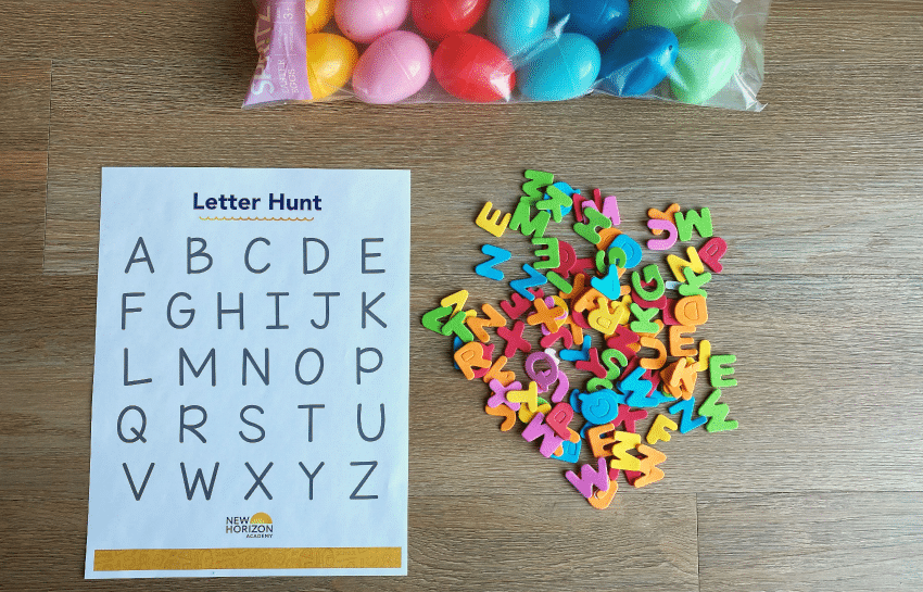 materials for children's easter egg letter hunt activity