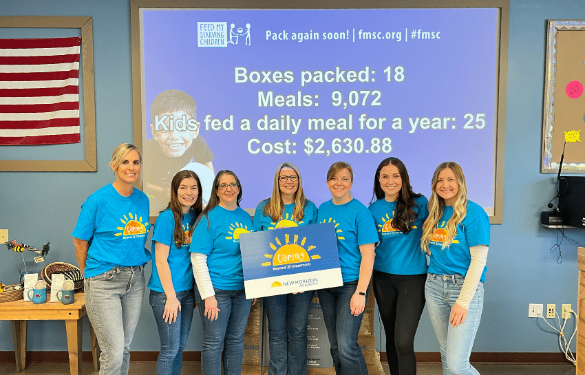 New Horizon Academy marketing team volunteering at Feed My Starving Children in Chanhassen, Minnesota