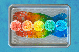 Fizzy Rainbow science experiment fizzing with colors