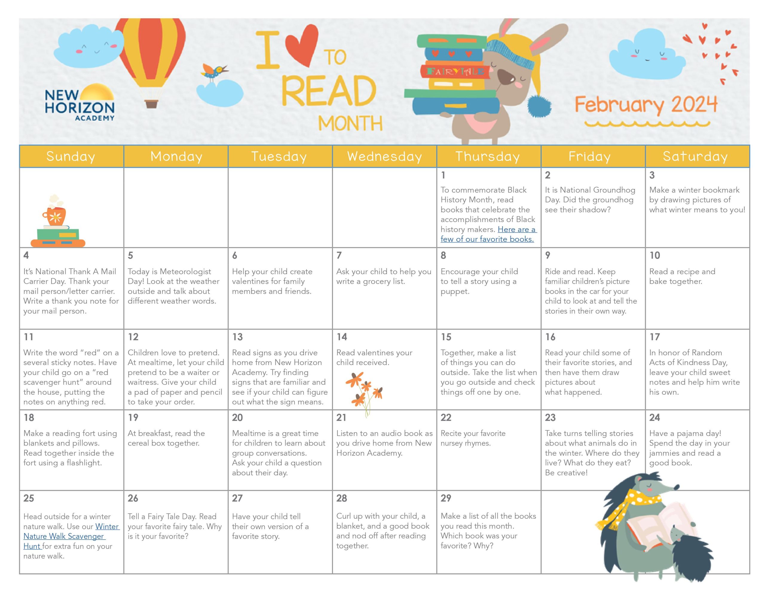 2024 I Love to Read Month Calendar