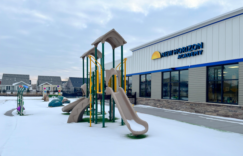 Exterior and playground at New Horizon Academy daycare in Lino Lakes, Minnesota