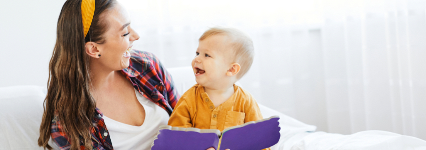 Parent being expressive while reading to infant