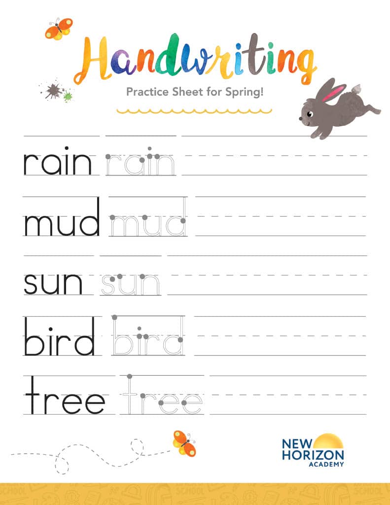 Handwriting practice sheet with spring sight words