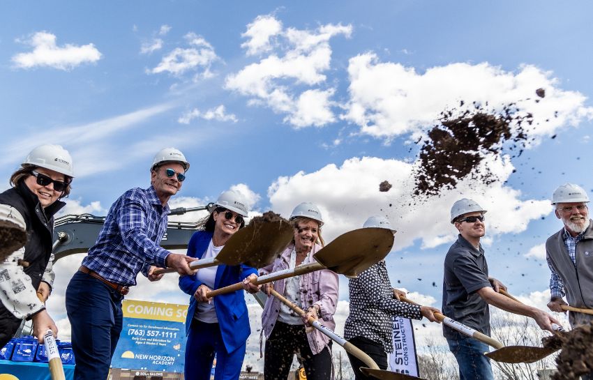 New Horizon Academy leadership team members breaking ground on new daycare in Rosemount, Minnesota